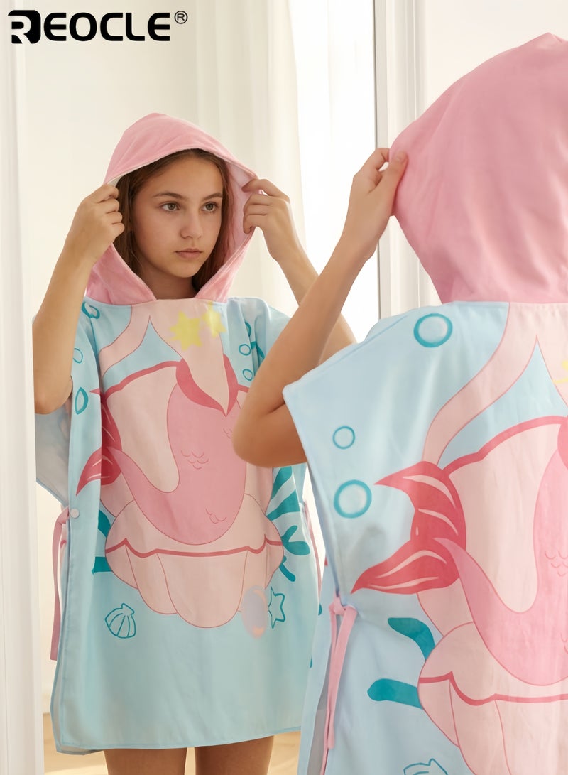 ريوكل مِنشَفَة شاطئ للأطفال بغطاء للرأس بتصميم كرتوني ونسيج ناعم شديد الامتصاص - لفافة منشفة حمام السباحة للأطفال الصغار بغطاء للرأس للسباحة والاستحمام - Image 2